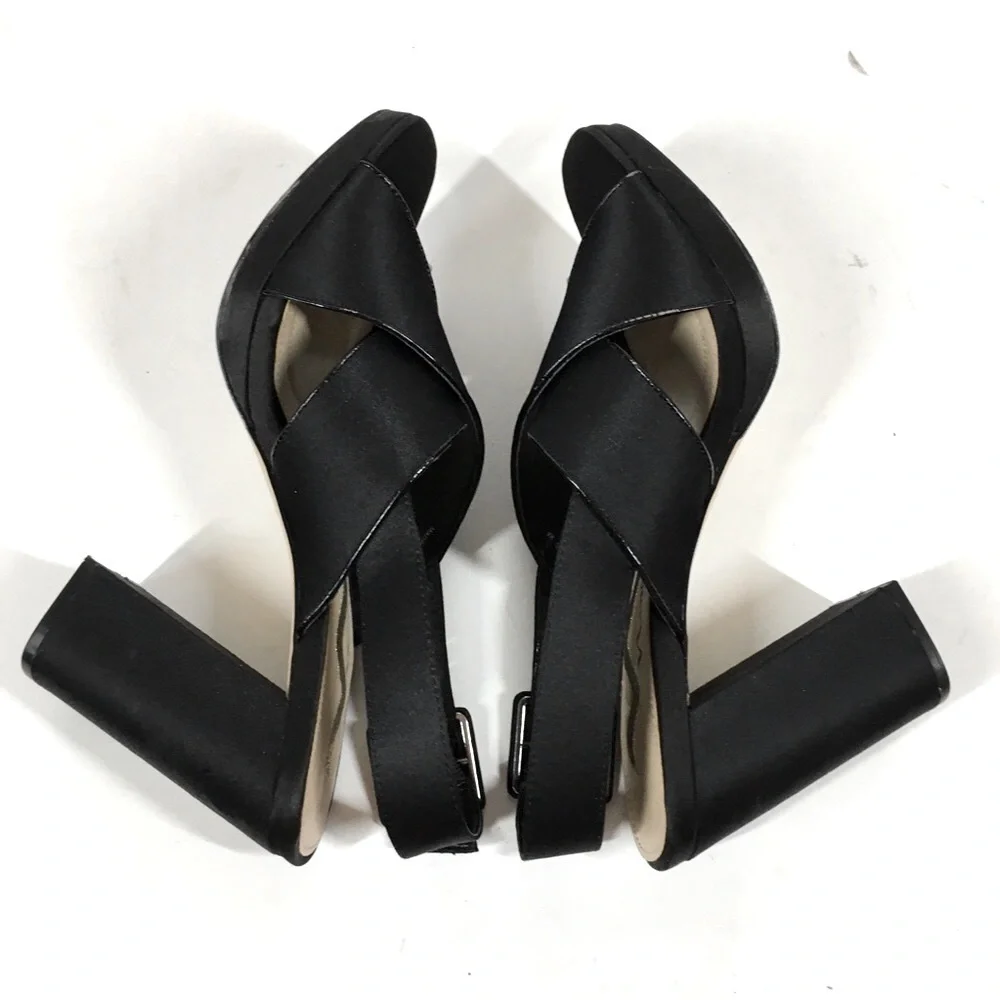 Nina New York Black Criss Cross Straps Platform Open Toe Sandal Heels Size 7.5M